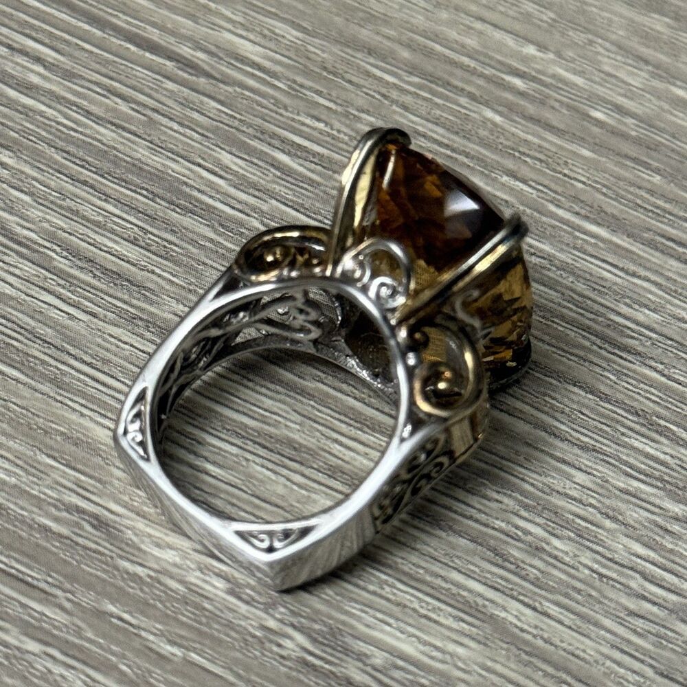 Gems En Vogue 26.4 Ct Canary Citrine Size 8 Cushion Checkerboard Cut Ring - Picture 6 of 10